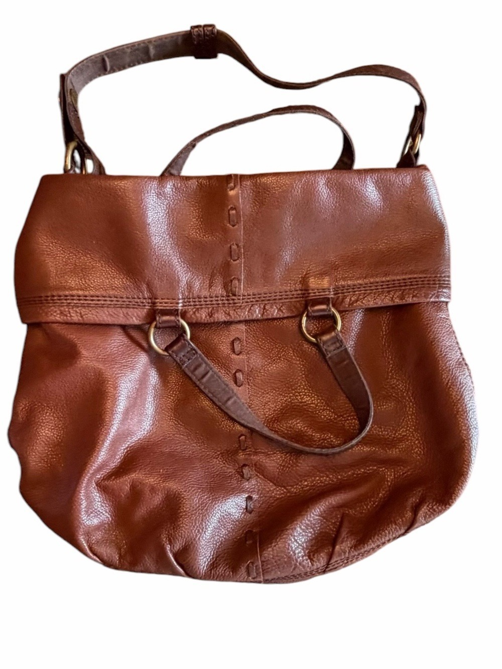 Lucky Brand Abbey Road Fold Over Cinnamon Brown Leather Handbag Shoulder Bag